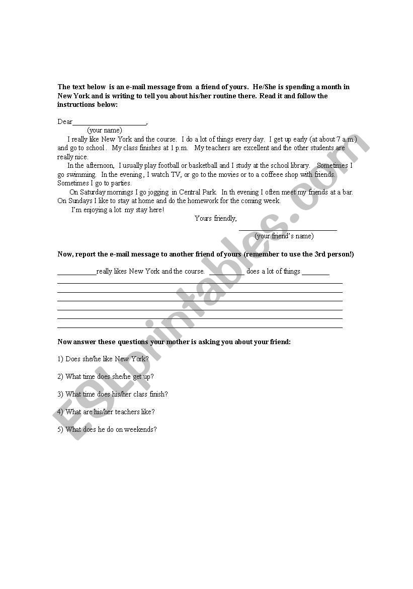 letter to a friend worksheet
