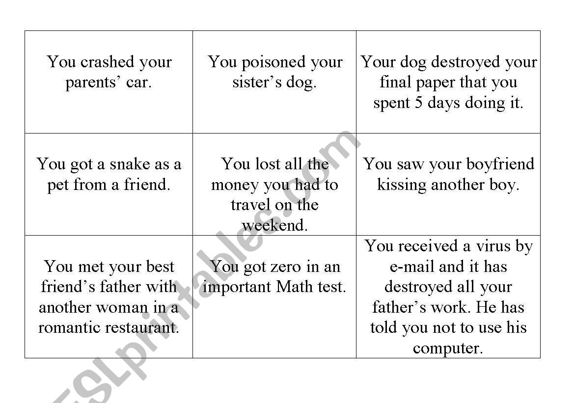 cards - oral activity - problems