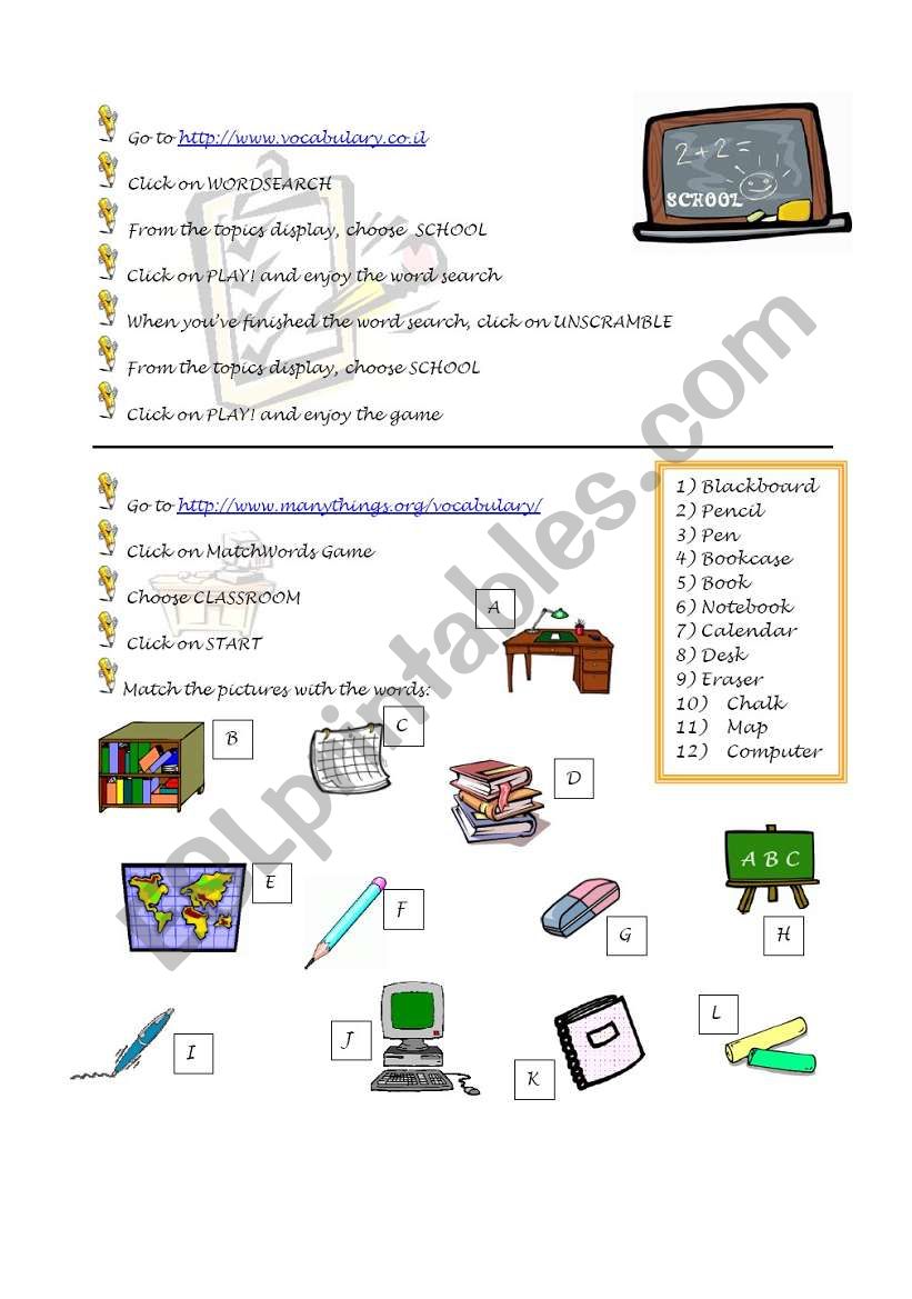 Classroom Vocabulary worksheet