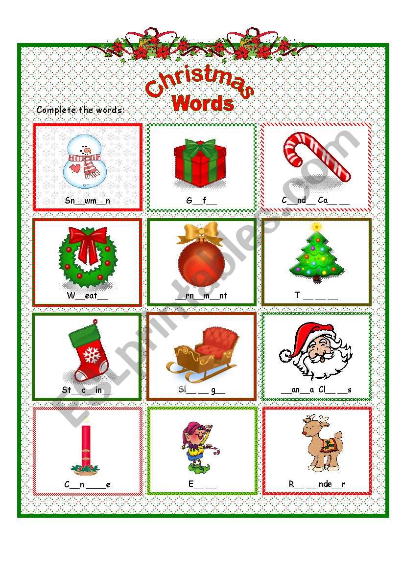 Christmas vocabulary worksheet