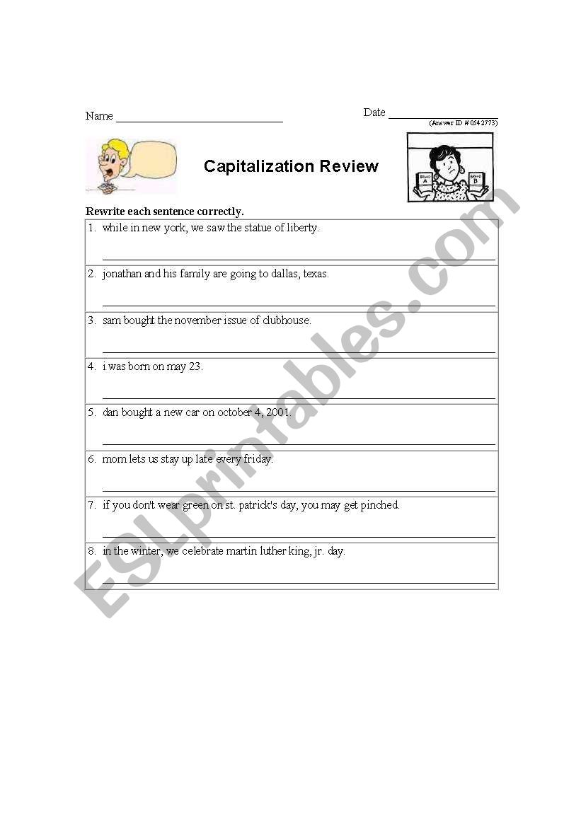 Capitals worksheet