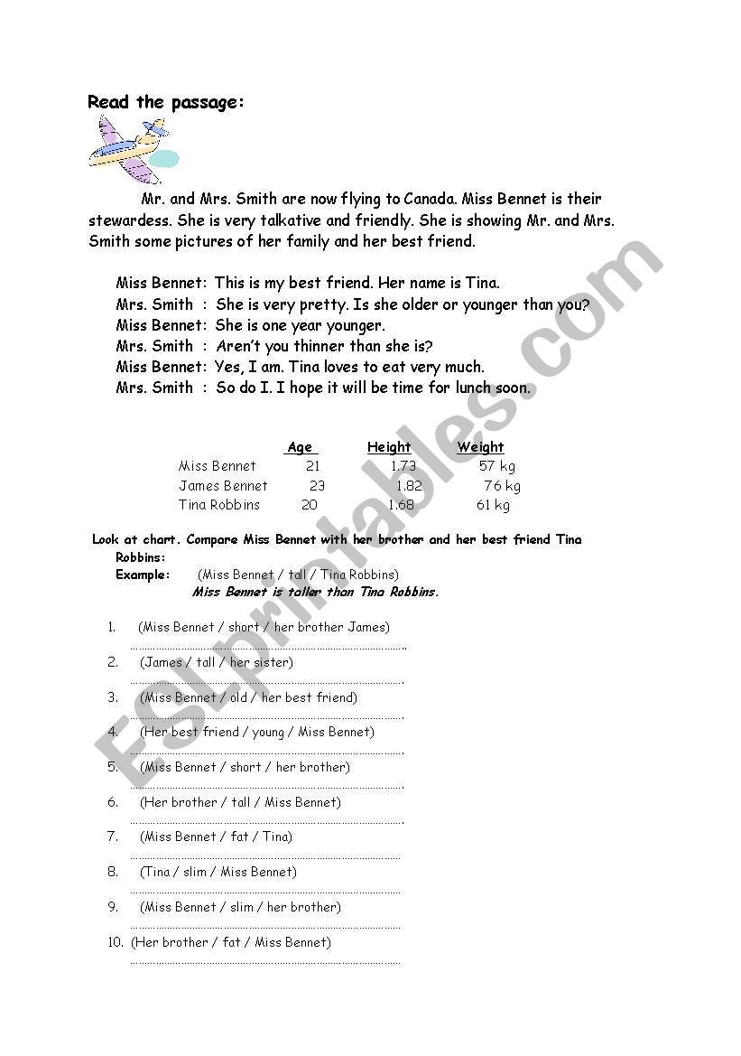 comparatives: a reading text  worksheet