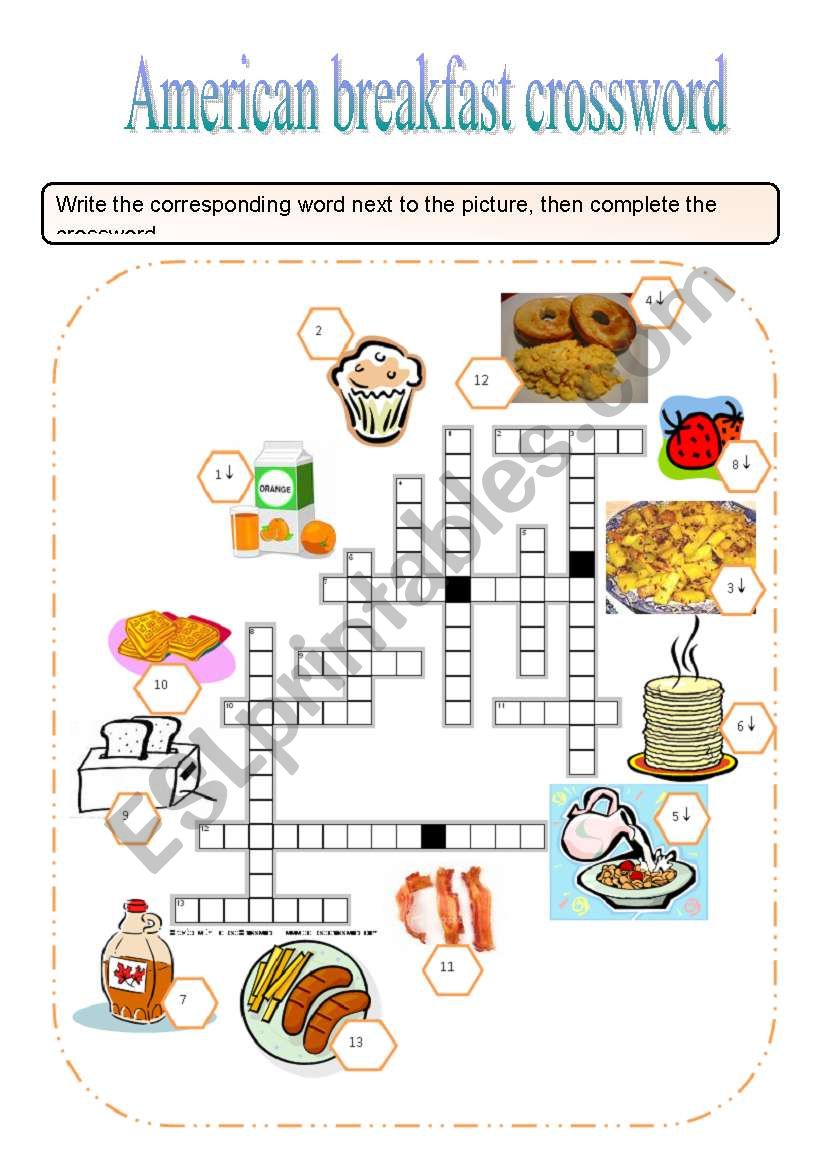 American brakfast crossword worksheet