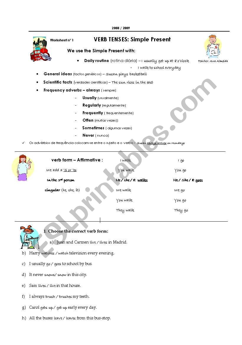 verb tenses worksheet