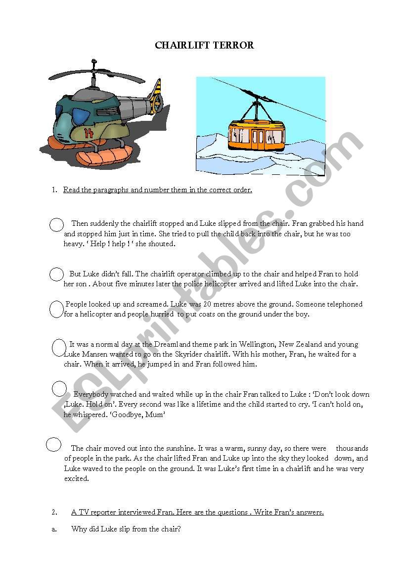 Chairlift terror worksheet