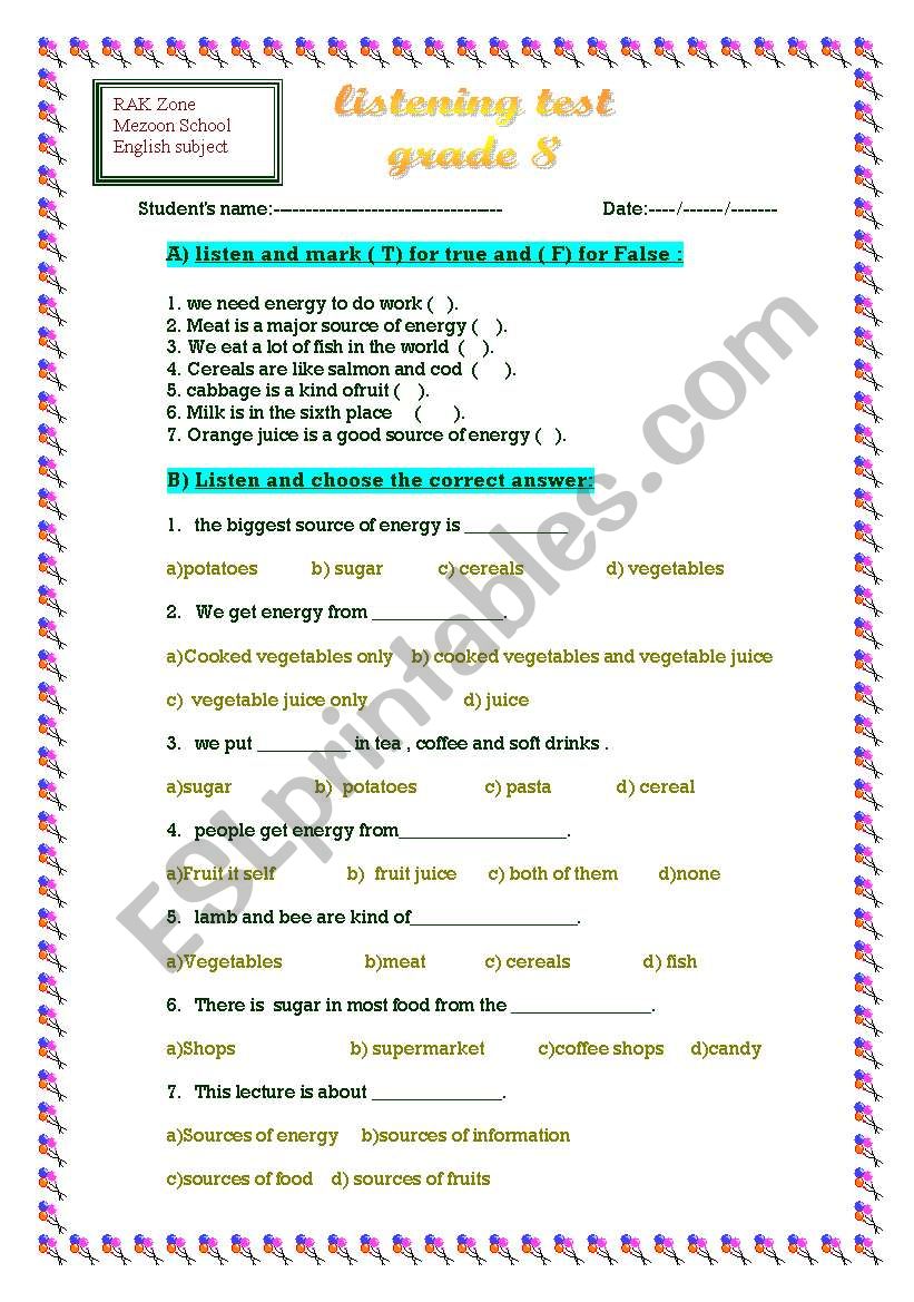 listening test worksheet