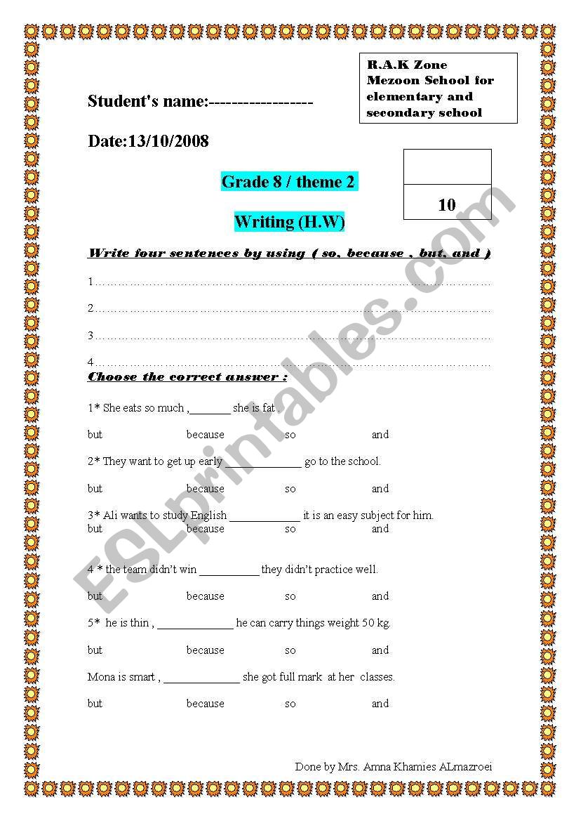 wrting and grammar worksheet