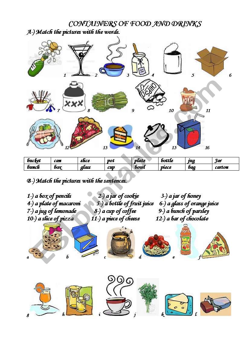 containers of  food and drinks