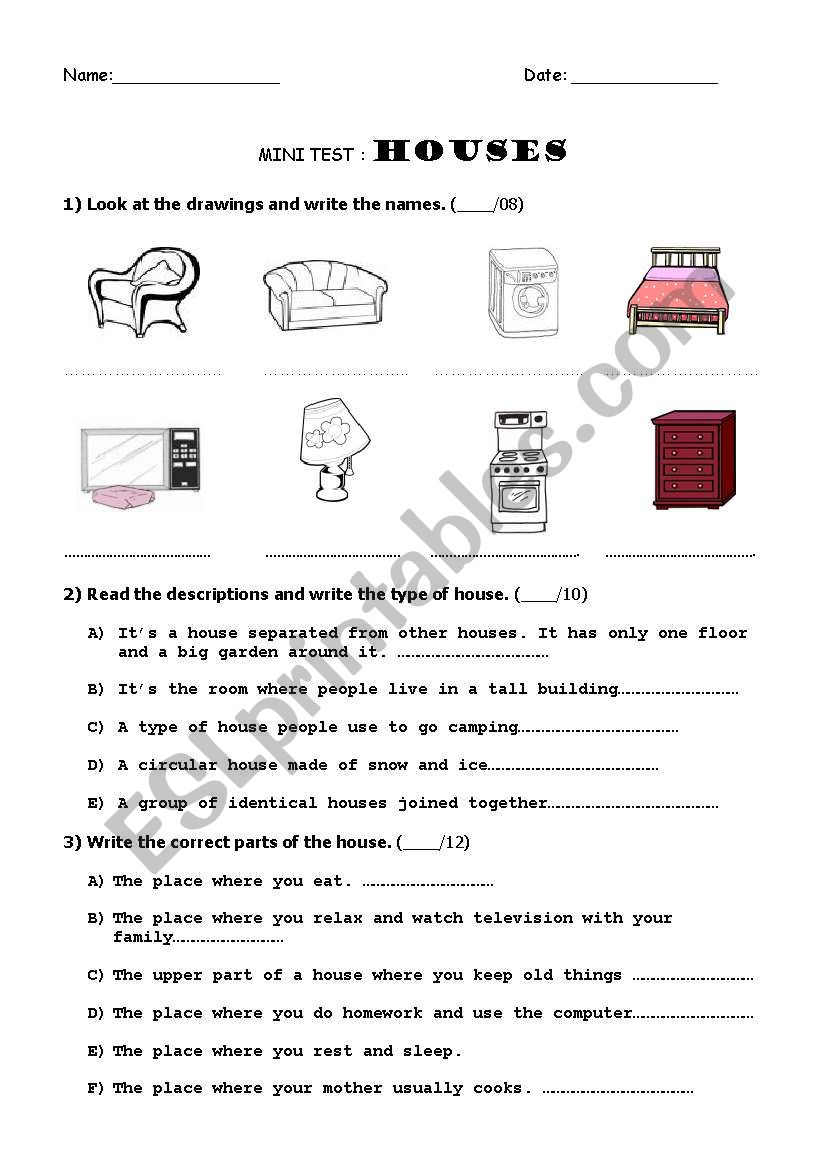 Houses worksheet