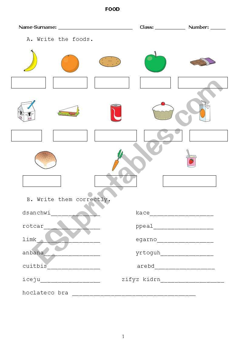 food worksheet