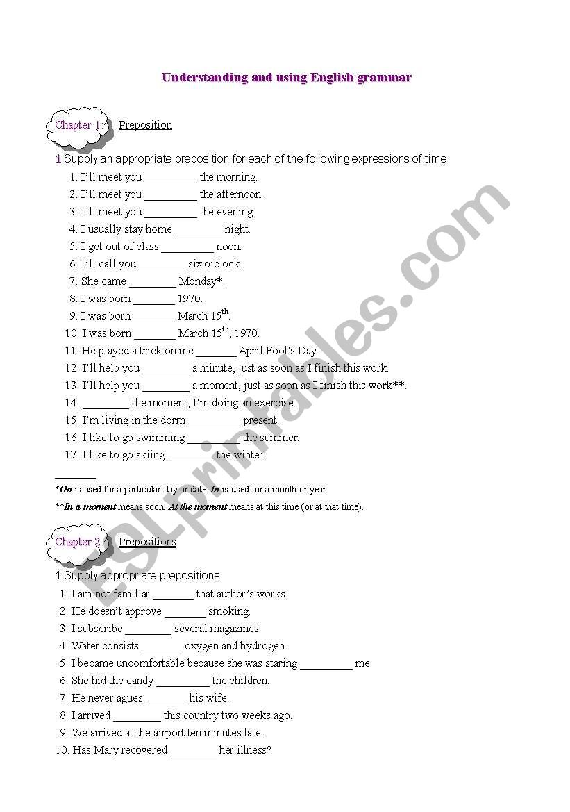 Prepositions worksheet