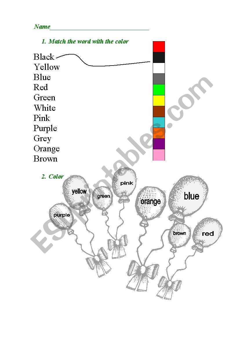 colours worksheet