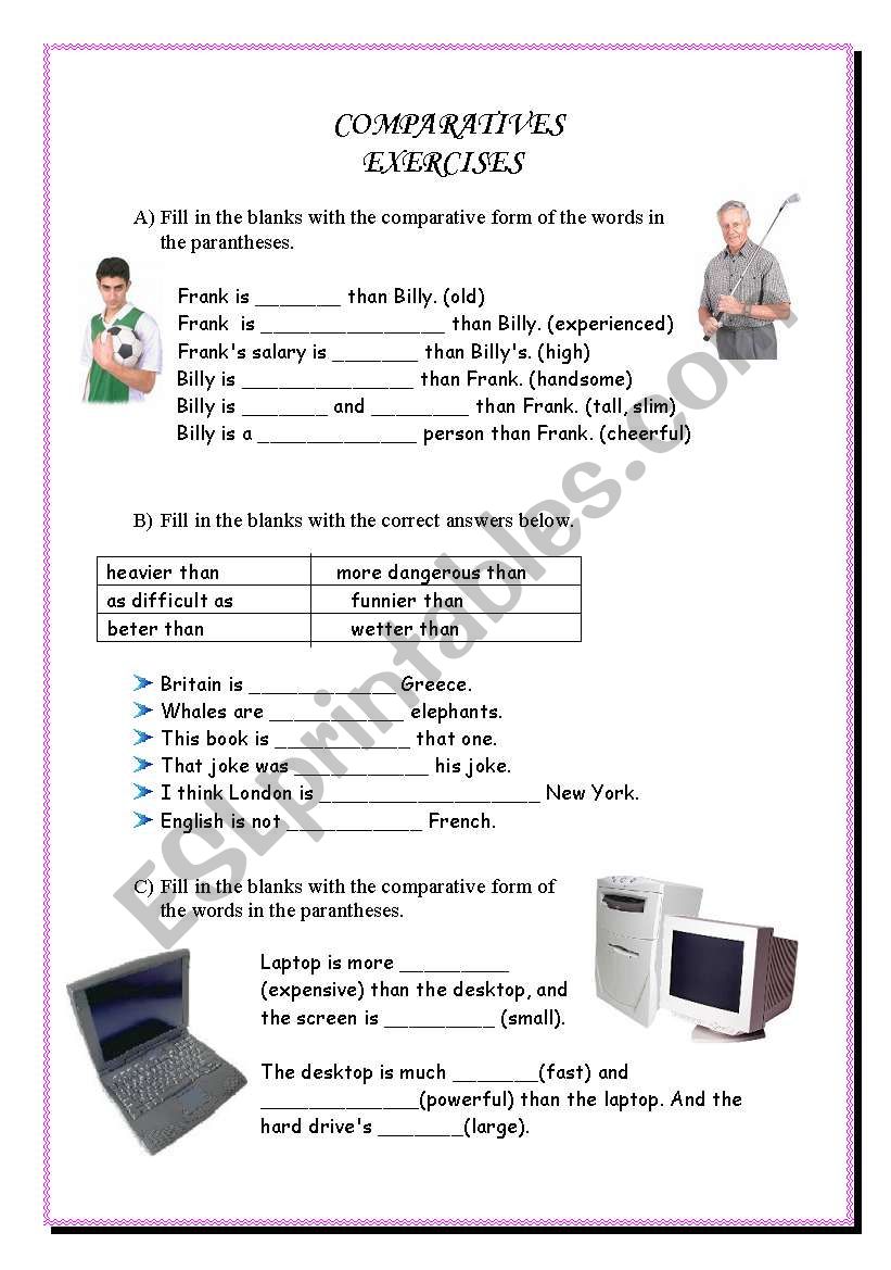 comparative worksheet worksheet