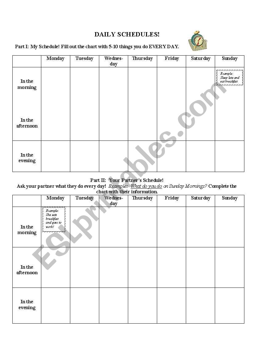 Pairwork: Daily Schedule using Present Simple, 3rd person plural