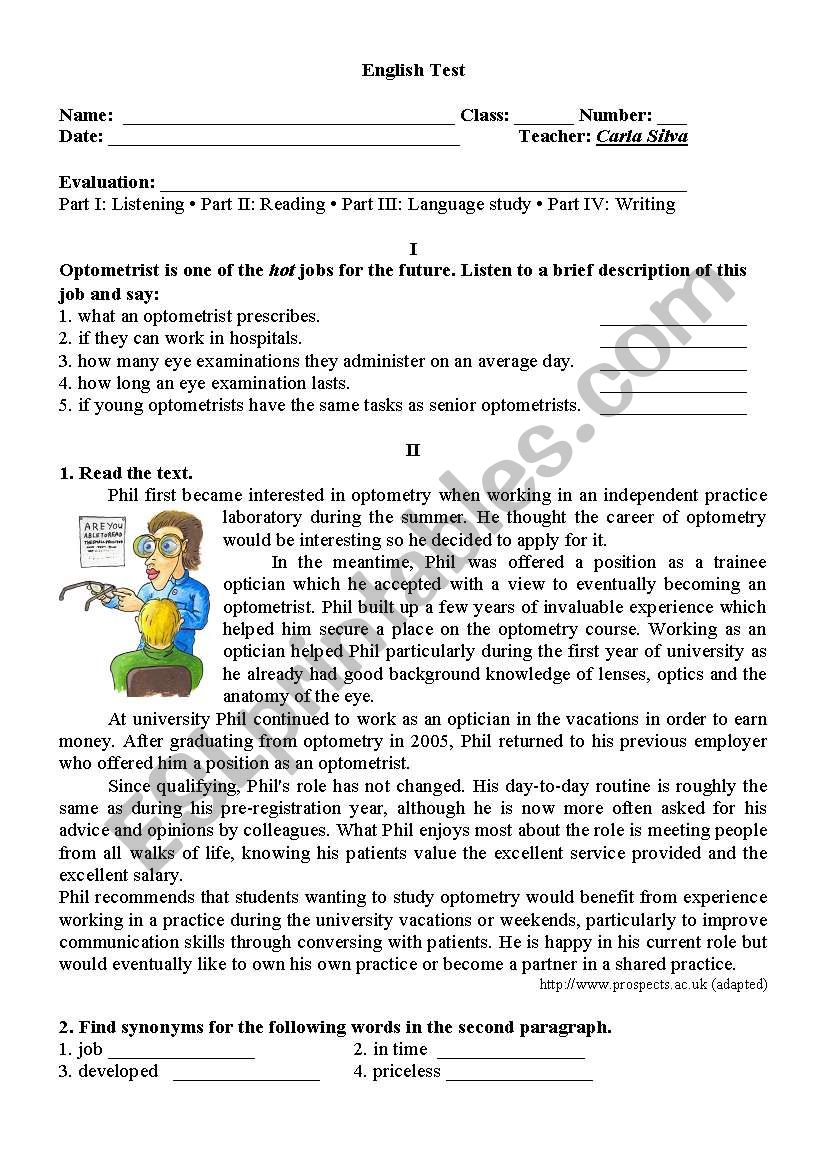 11th Grade test worksheet