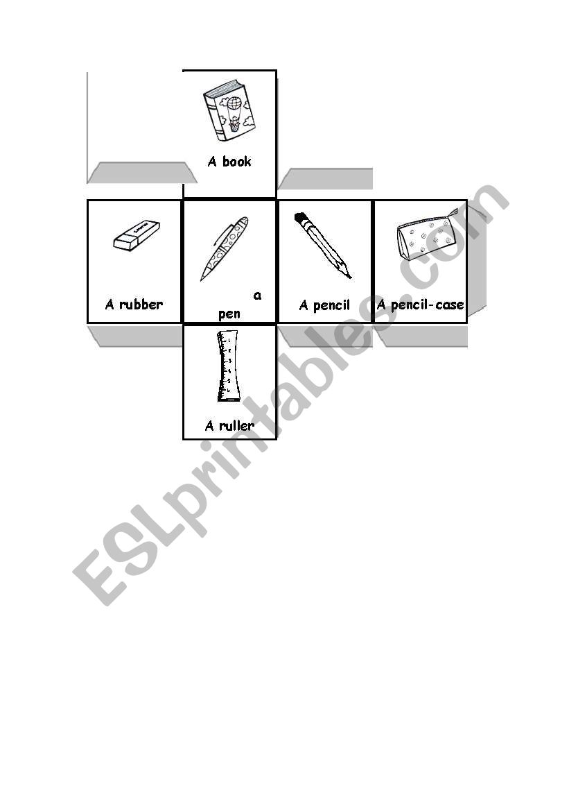 school objects dice worksheet