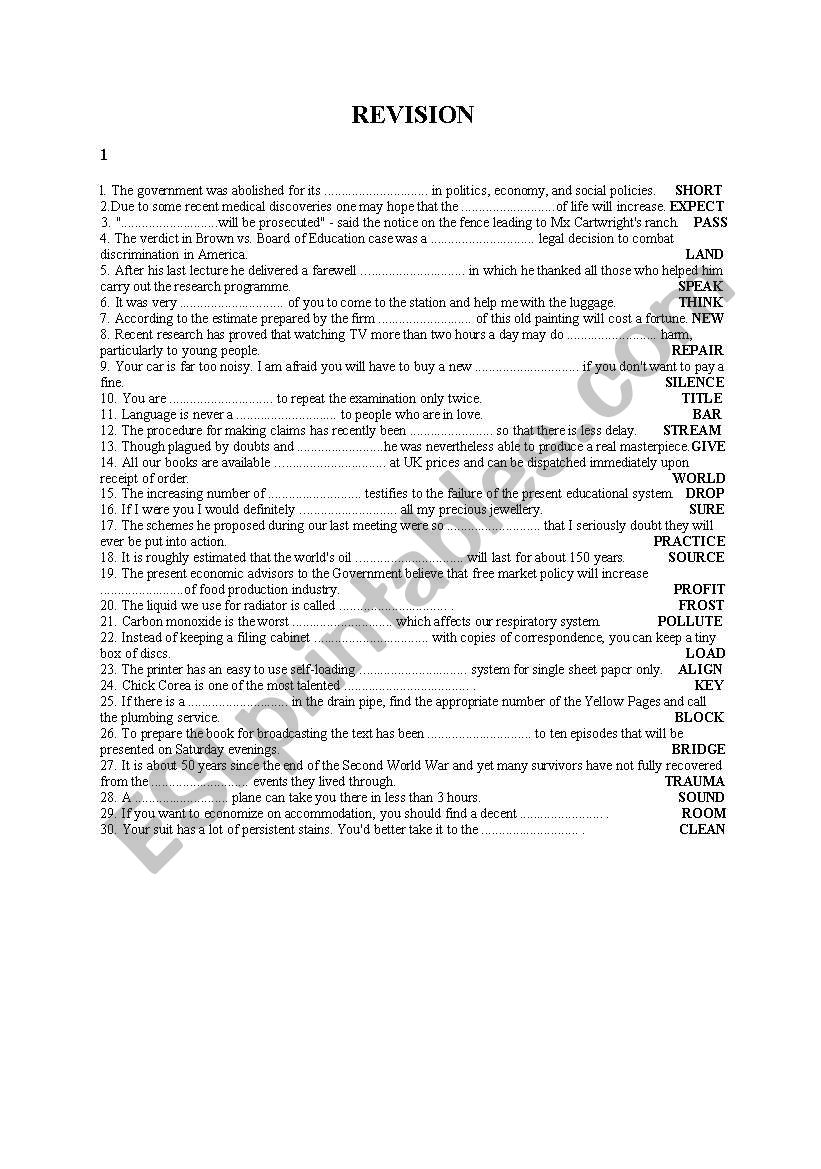 Revision- worksheet