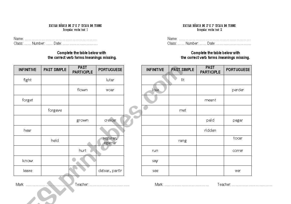 Chart with irregular vebs 1 worksheet