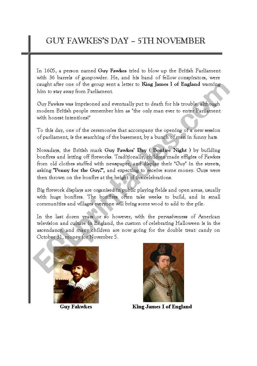 Guy FawkesÂ´ Day worksheet
