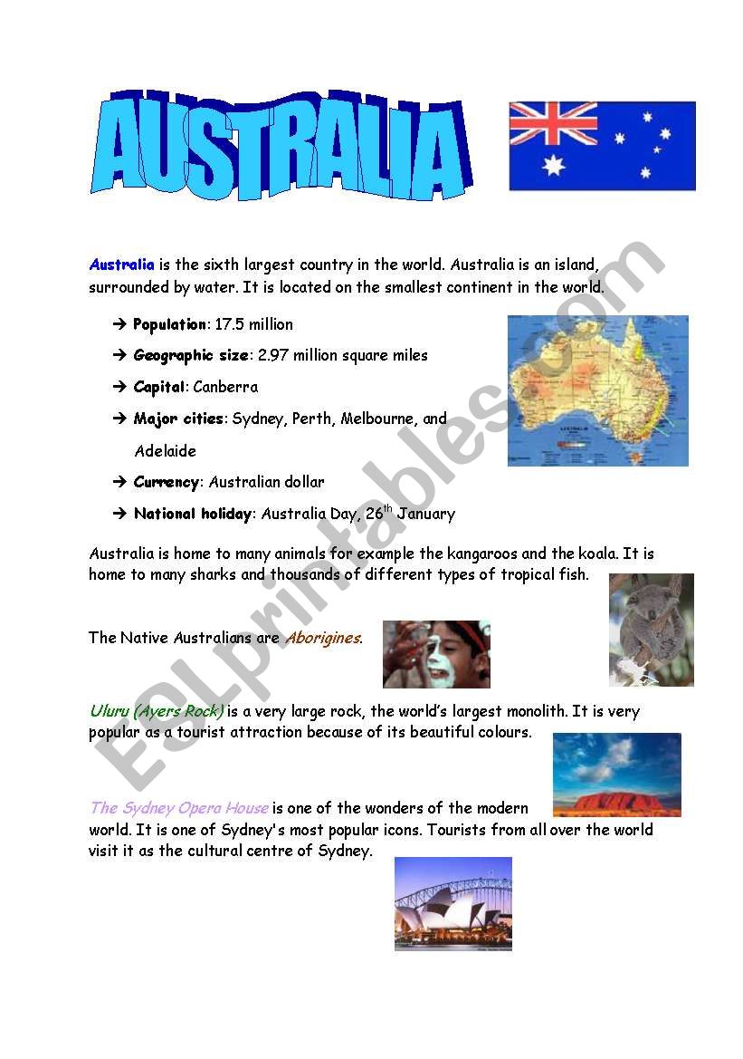 Australia - key facts worksheet