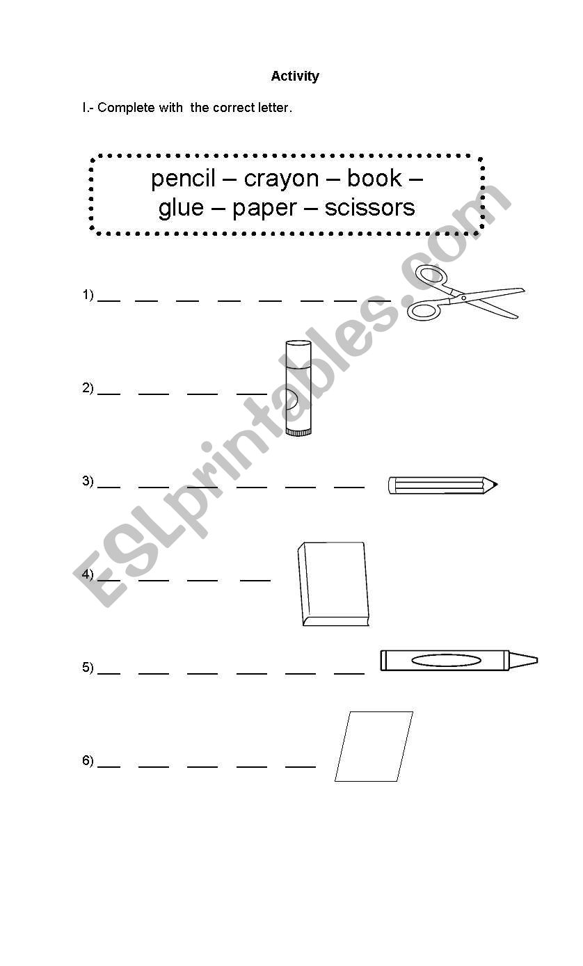 School Supplies worksheet