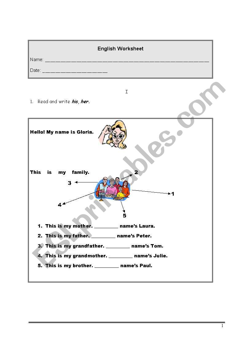 Possessive determiners worksheet