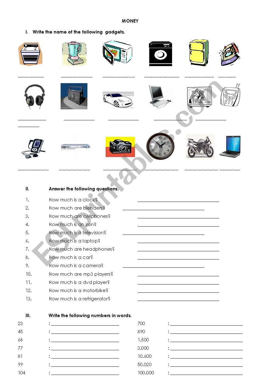 money worksheet