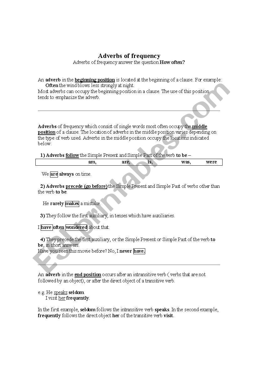 adverbs of frequency worksheet