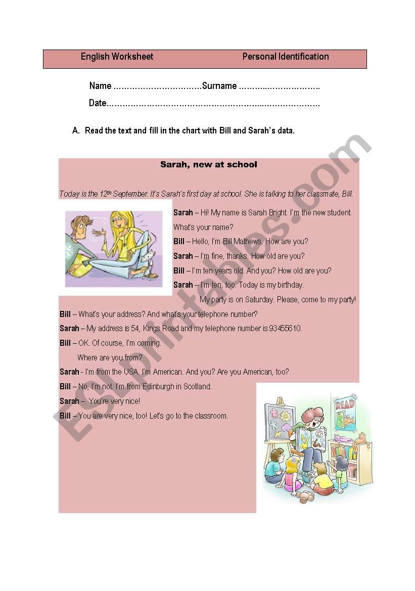 Personal identification worksheet