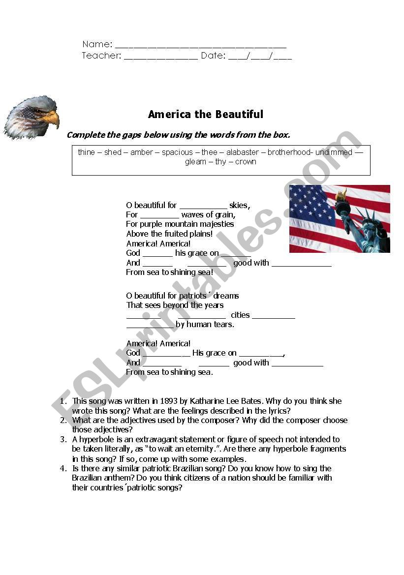 American Culture worksheet