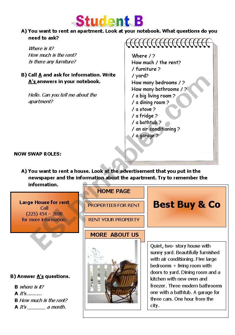 Interaction - Renting a house/ apartment - Student B