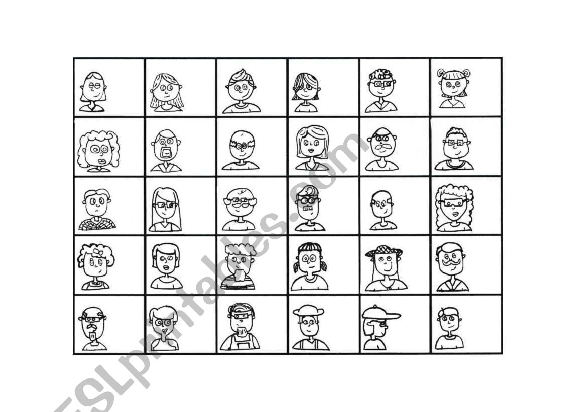 Guess Who (The game!!!) Black and White ESL worksheet by dlar