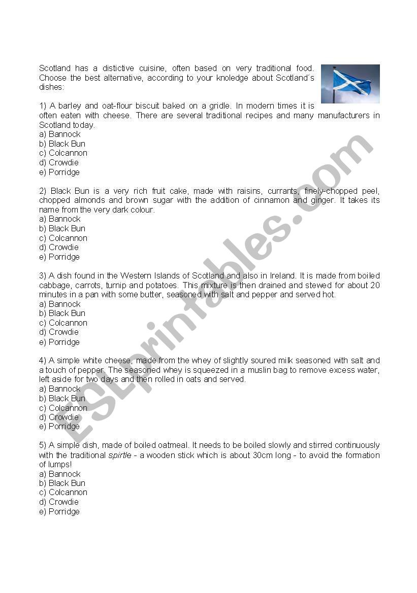 Scotland Dishes worksheet