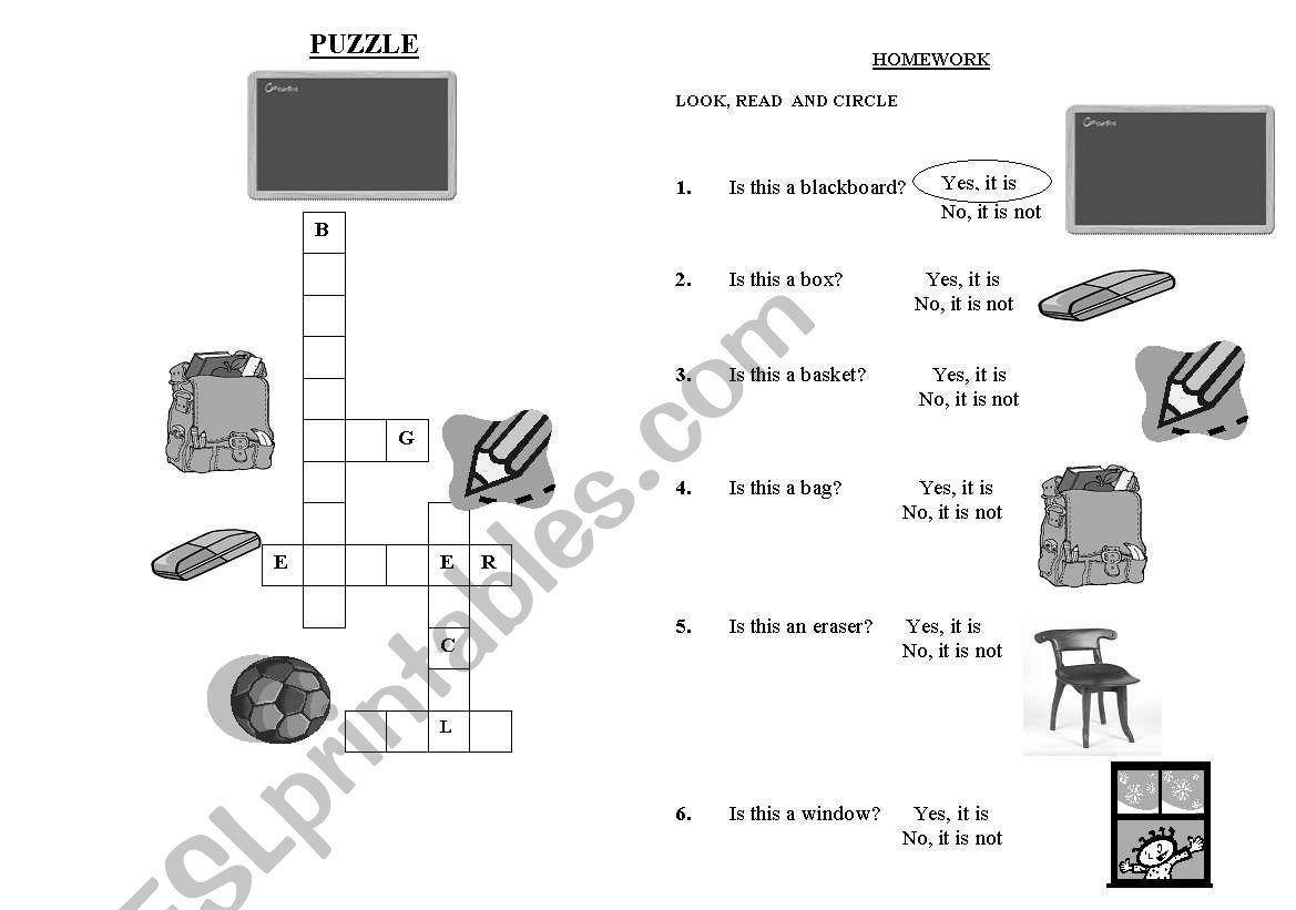 classroom objects worksheet