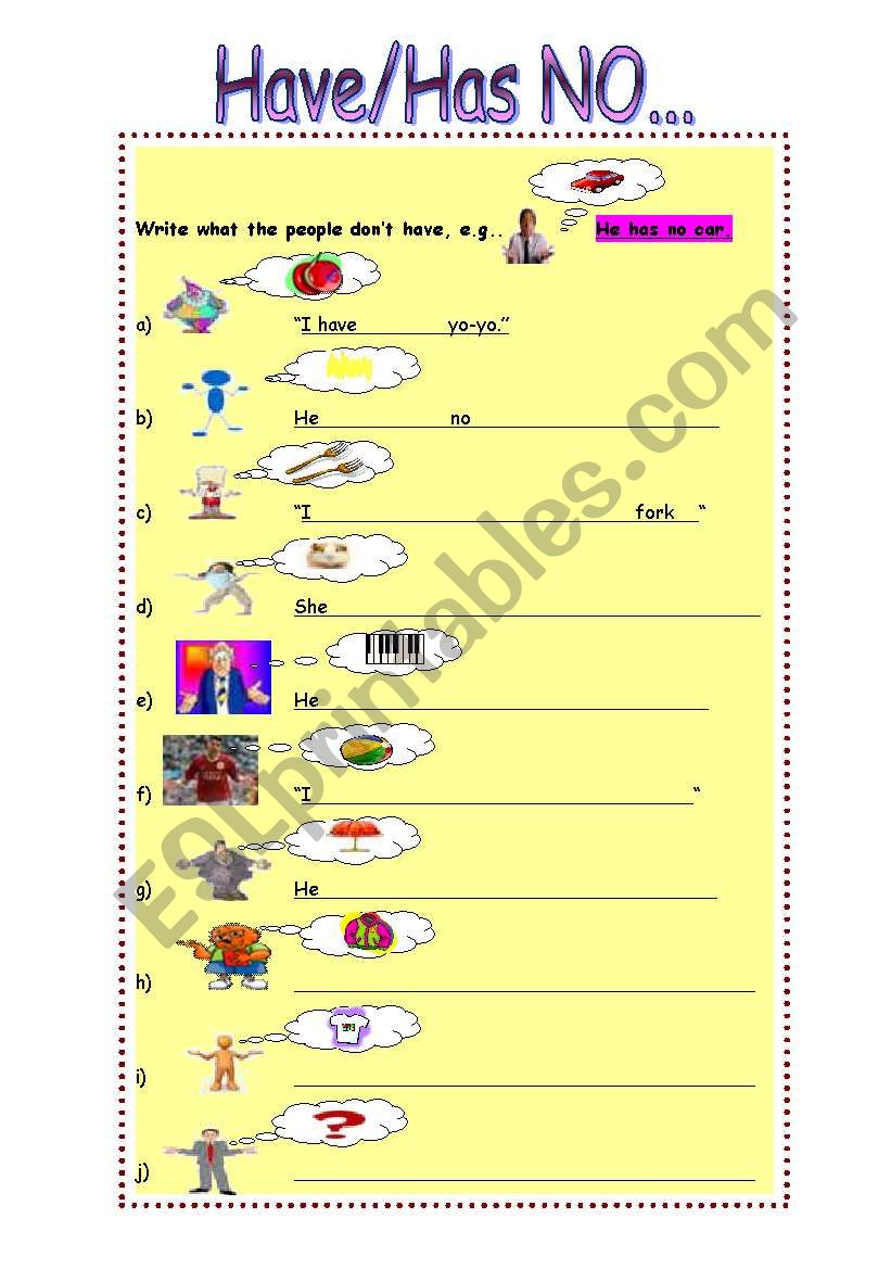 HAVE NO vs HAS NO worksheet