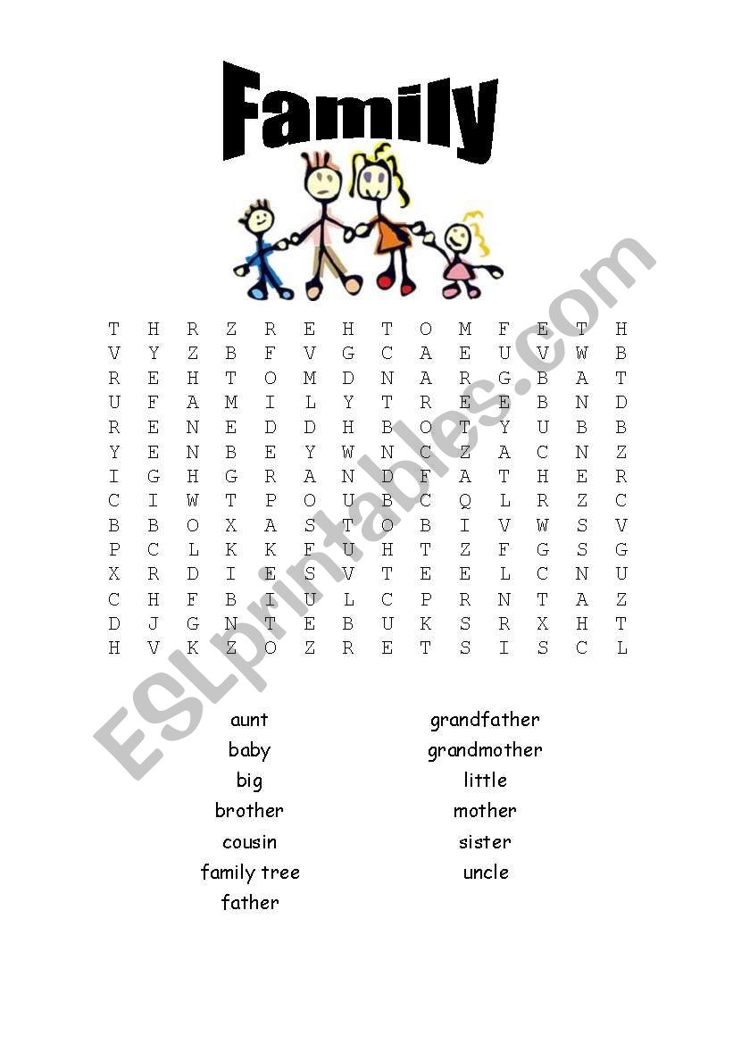 Family wordsearch worksheet