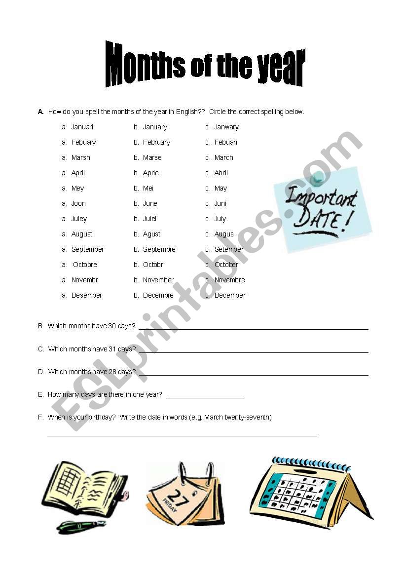 Months of the year worksheet worksheet