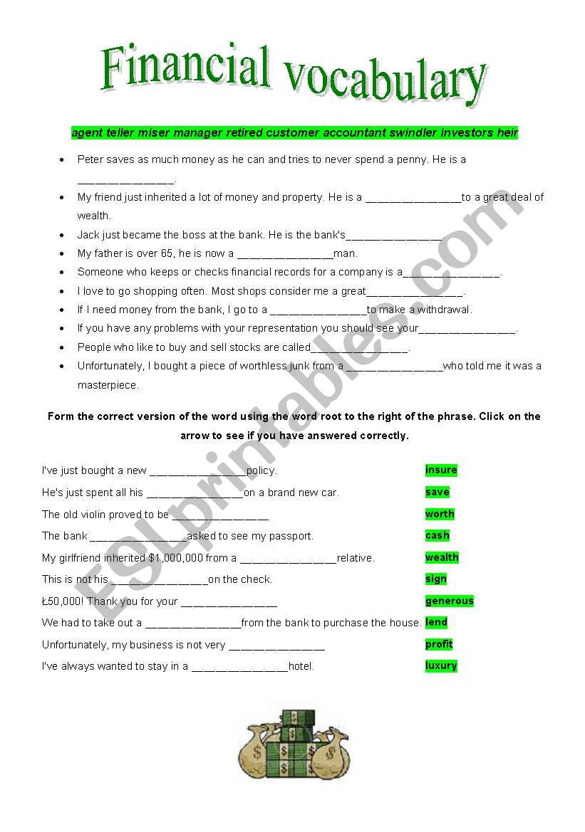 financial vocabulary worksheet