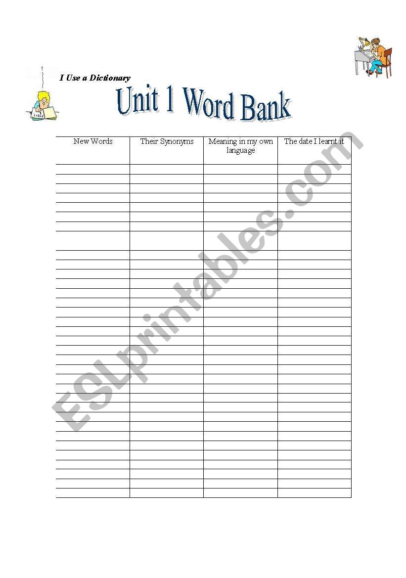 Vocabulary List worksheet