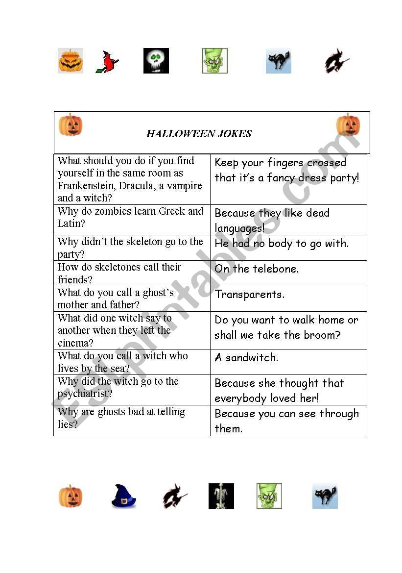 Halloween jokes worksheet