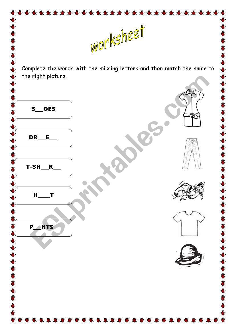 clothes worksheet