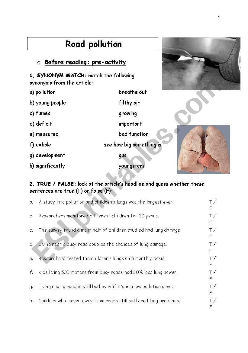 pollution worksheet