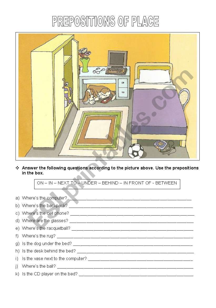 Prepositions of place worksheet