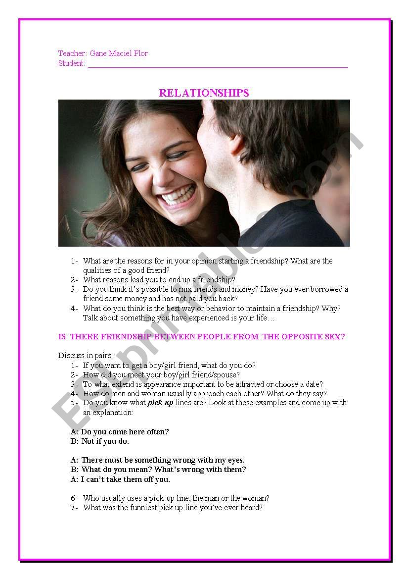 Relationship worksheet