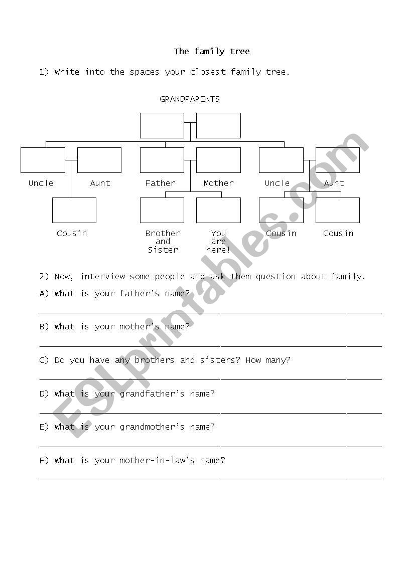 The family tree exercise worksheet