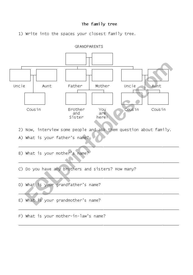 The family tree exercise worksheet