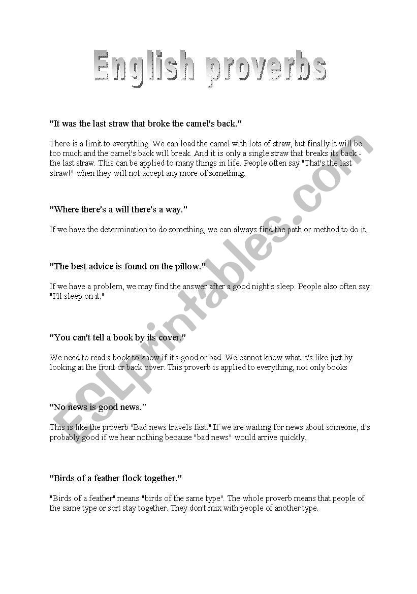 English proverbs worksheet