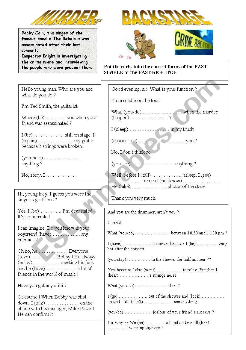 Murder backstage worksheet