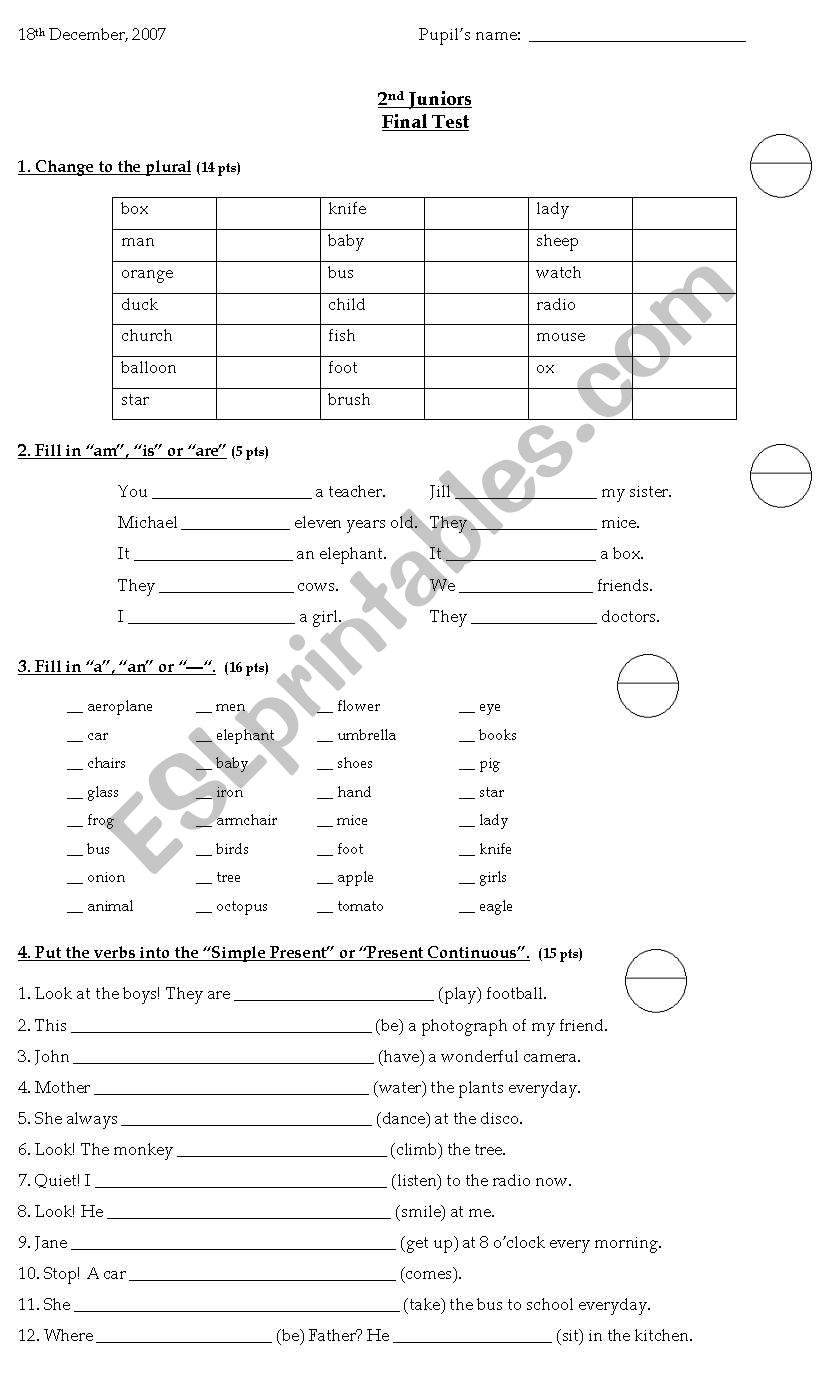 Grammar Test worksheet