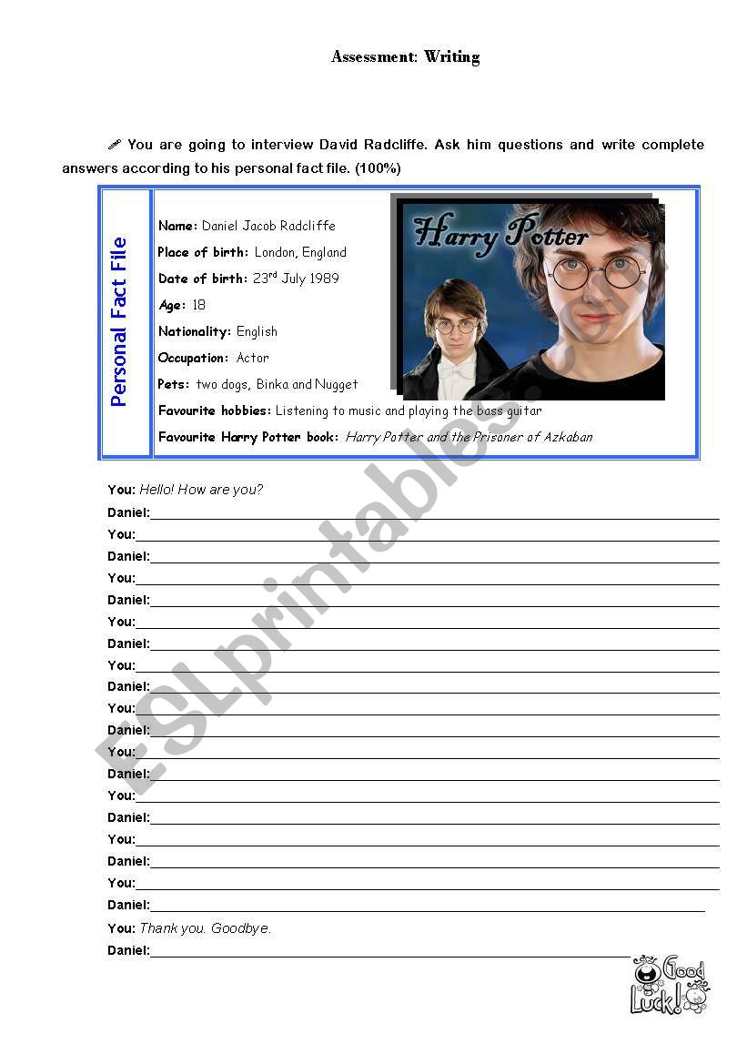 Personal Fact file worksheet